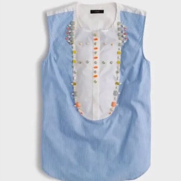 J. Crew Crystal-Embellished Tuxedo Shell Blouse Sz 0 - Picture 1 of 6